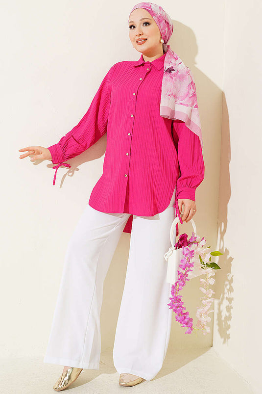 Camicia Fucsia Con Dettaglio Nastro Sul Polsino