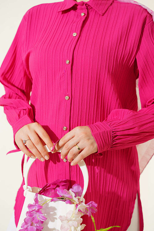 Camicia Fucsia Con Dettaglio Nastro Sul Polsino