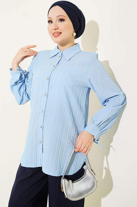 Camicia Blu Con Dettaglio Di Laccio Alla Caviglia