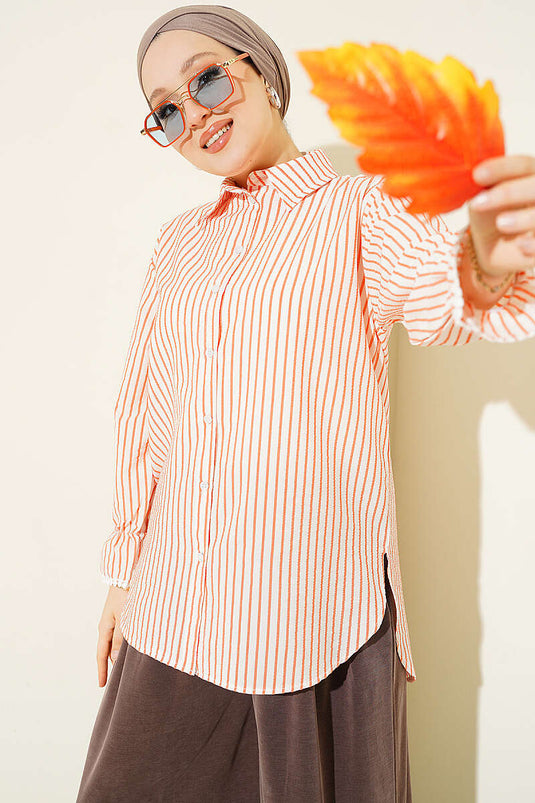 Chemise Rayée Orange À Liens À La Cheville