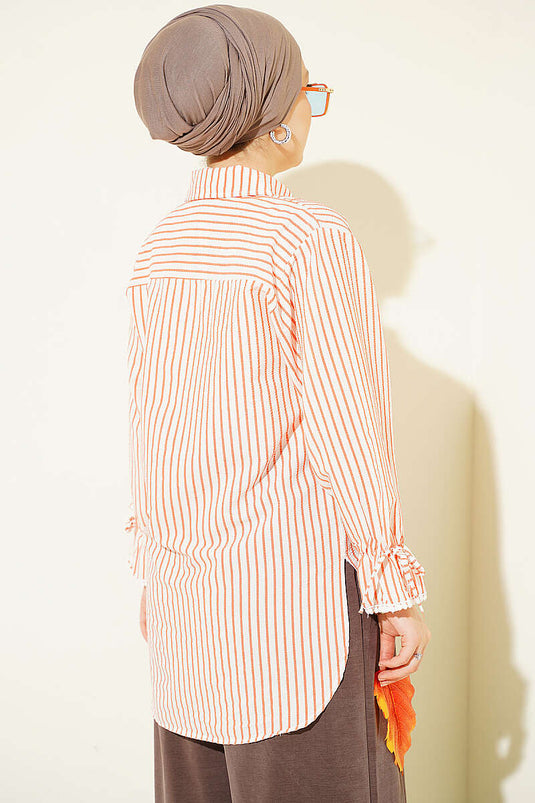 Chemise Rayée Orange À Liens À La Cheville