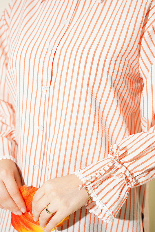 Chemise Rayée Orange À Liens À La Cheville