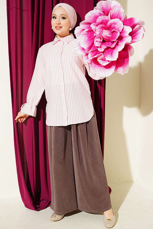 Striped Shirt With Ankle Tie In Pink