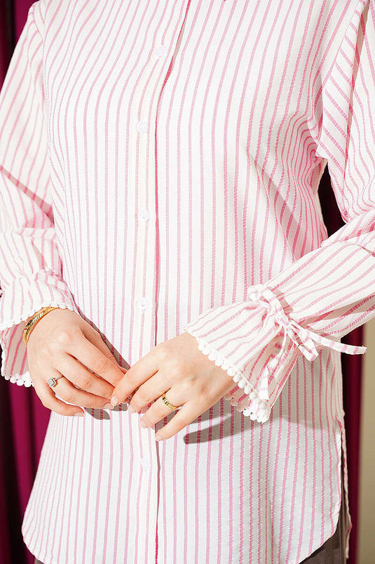 Striped Shirt With Ankle Tie In Pink