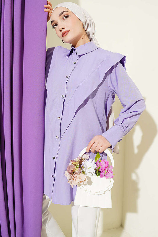 Chemise lilas à manches longues avec lien au poignet et col en V