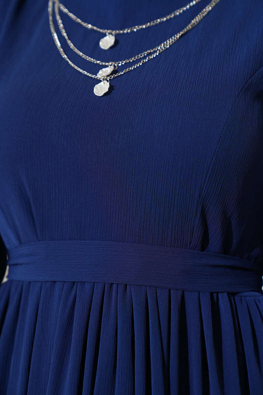 Ankle-Tie Layered Dress, Navy Blue