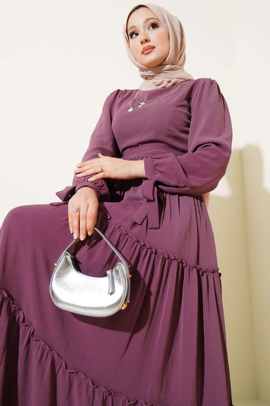 Bilek Bağlamalı Katlı Elbise Magenta