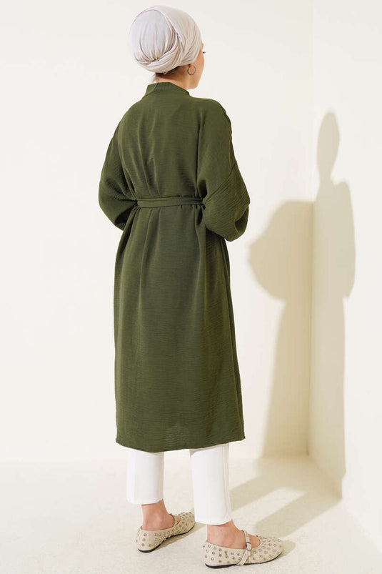 Bilek Bağlamalı Uzun Kimono Haki