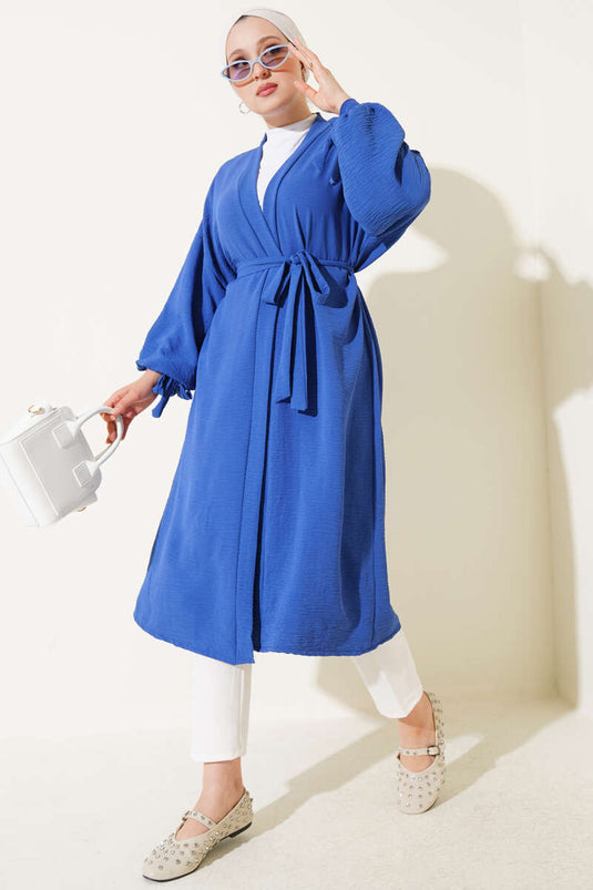 Langer Kimono mit Knöchelbändern, Indigo