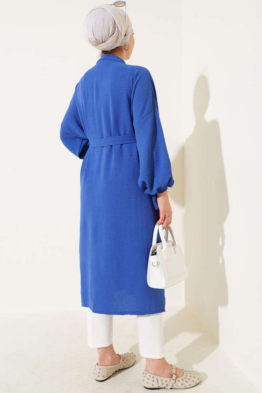 Langer Kimono mit Knöchelbändern, Indigo