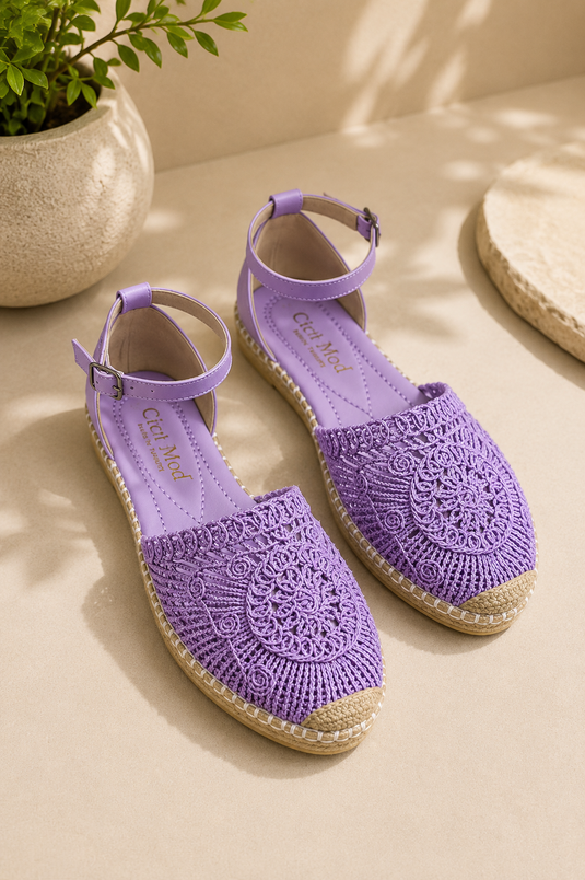 Wristband Straw Ballet Flat Lilac