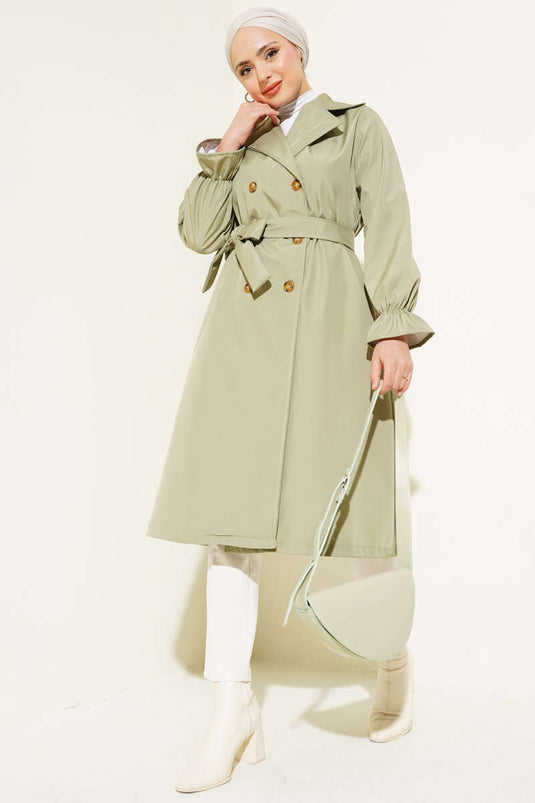 Wrist Gathered Belted Trench Coat Sage Green