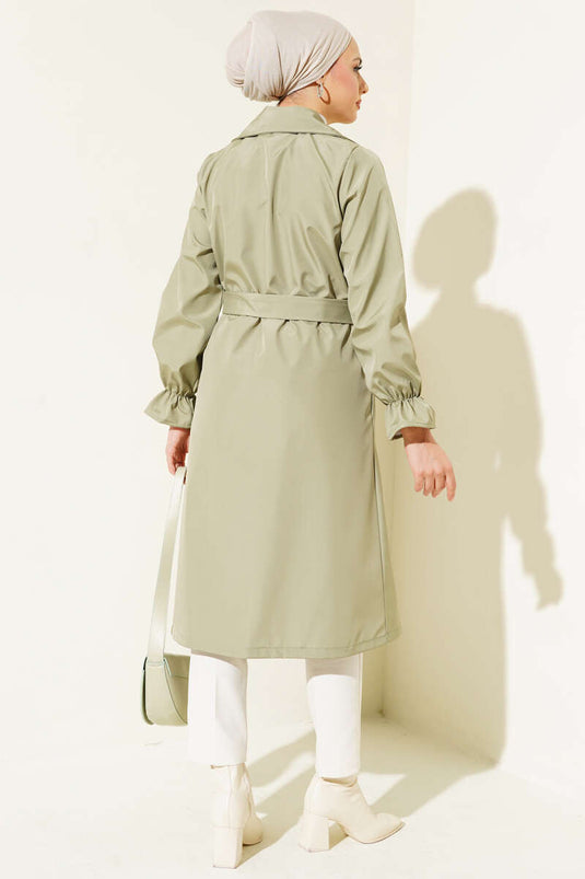 Wrist Gathered Belted Trench Coat Sage Green