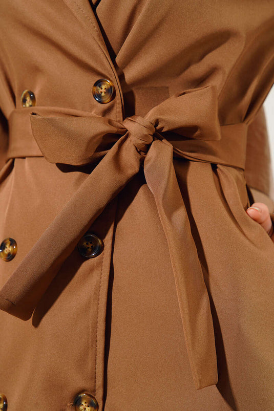 Wrist Gathered Belted Trench Coat Tan