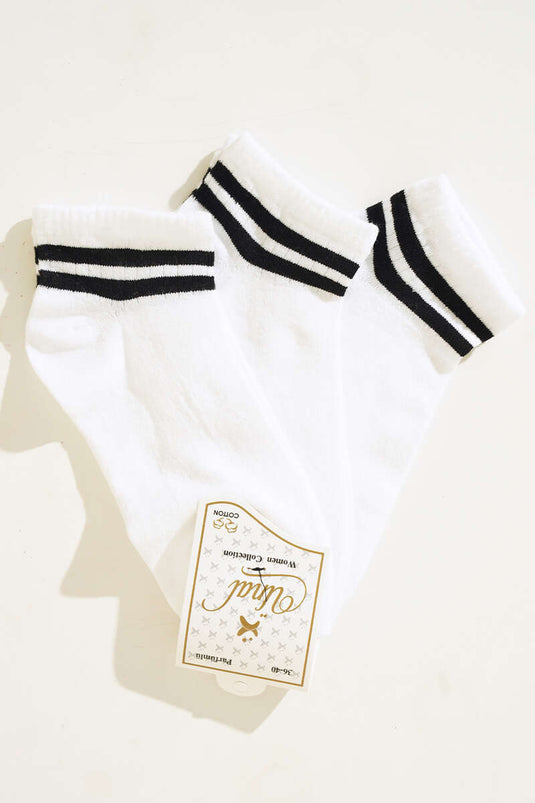 Chaussettes Triple Rayées Cheville Blanc