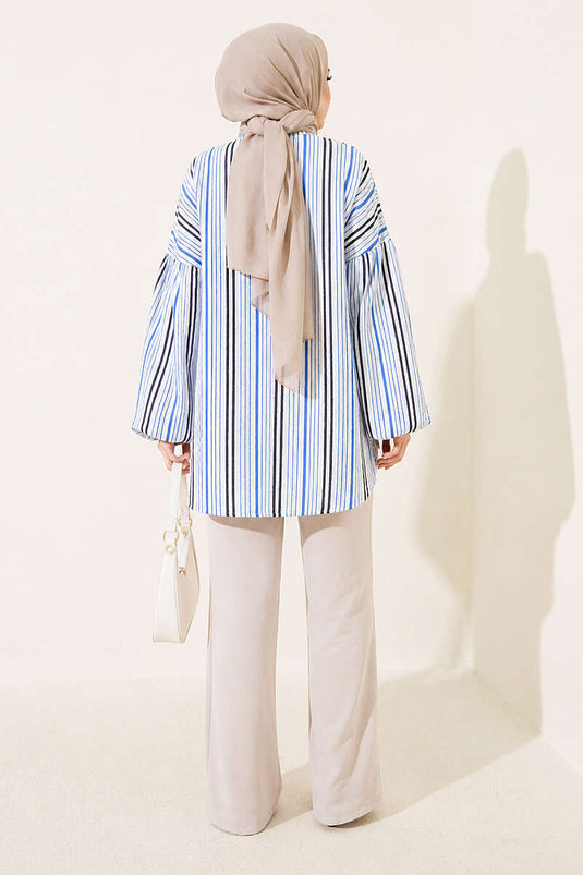 Chemise Rayée Avec Dentelle Aux Poignets