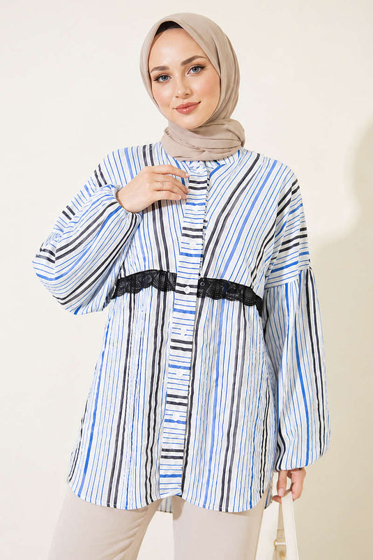 Chemise Rayée Avec Dentelle Aux Poignets