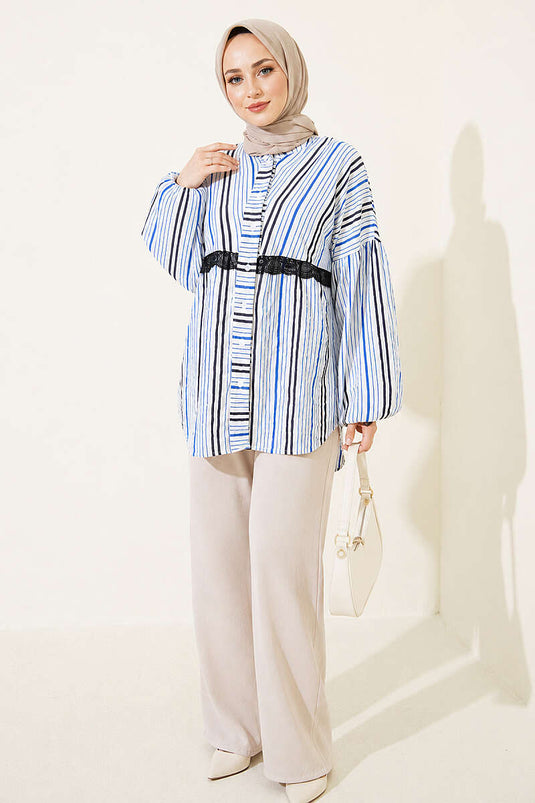 Chemise Rayée Avec Dentelle Aux Poignets