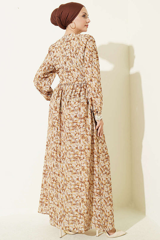 Robe Jaune Moutarde Avec Détails En Dentelle Au Poignet