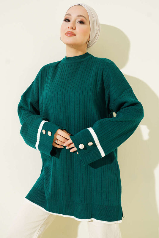 Gerippte Stricktunika mit Manschettenknöpfen, Marineblau