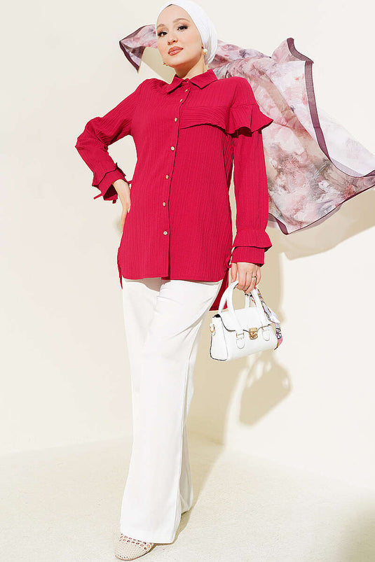 Bordeaux Rüschenarm Shirt
