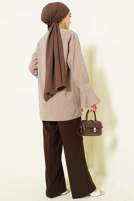 Chemise ample en modal avec volants aux poignets, couleur vison