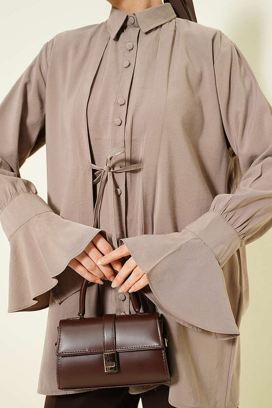 Chemise ample en modal avec volants aux poignets, couleur vison