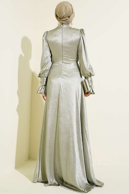 Robe de soirée à volants aux poignets, nouée sur le côté, vert pistache