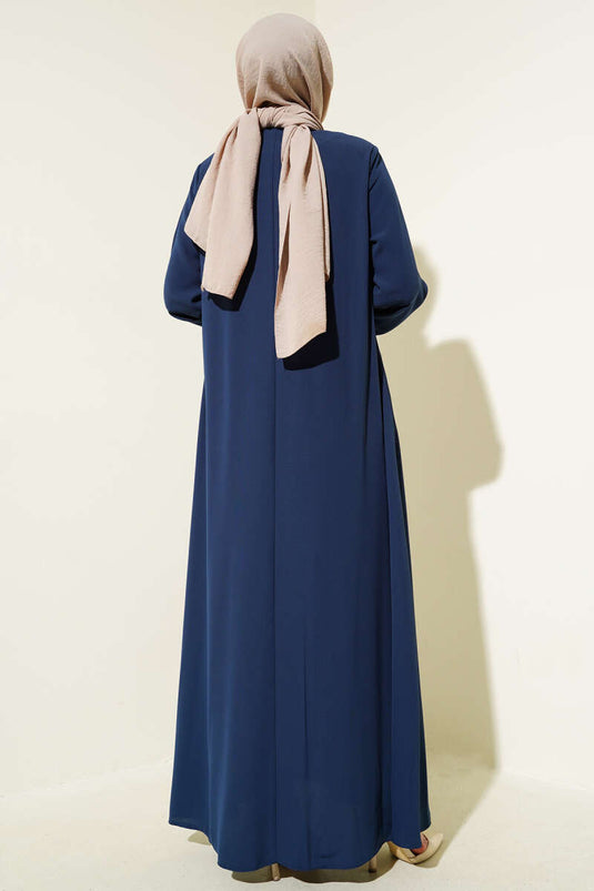 Abaya indigo grande taille avec poignets rembourrés et épaules nouées