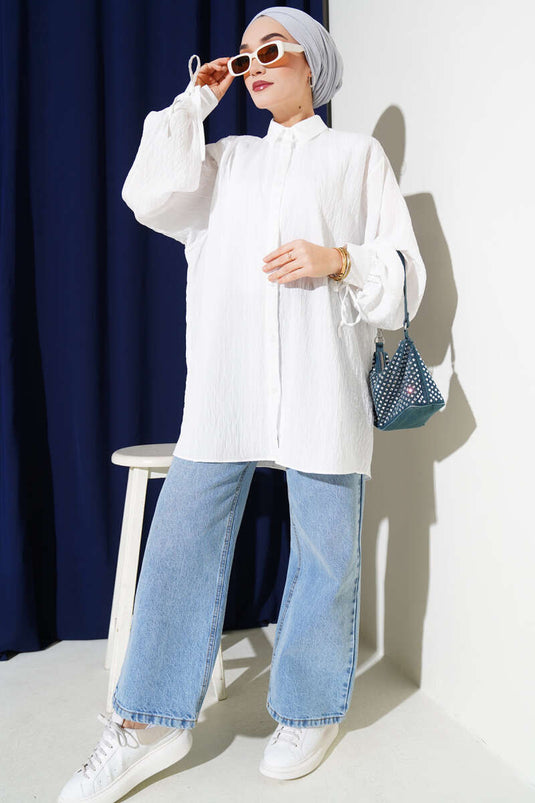 Oversize-Shirt mit Knöchelriemen zum Binden Weiß