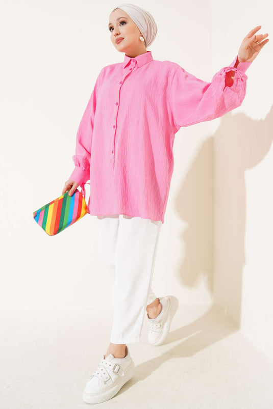 Oversize Shirt mit Knöchelriemchen Spitze Rosa