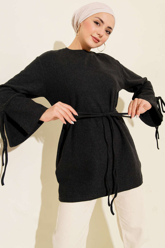 Anthracite Ribbed Tunic with Wrist Straps