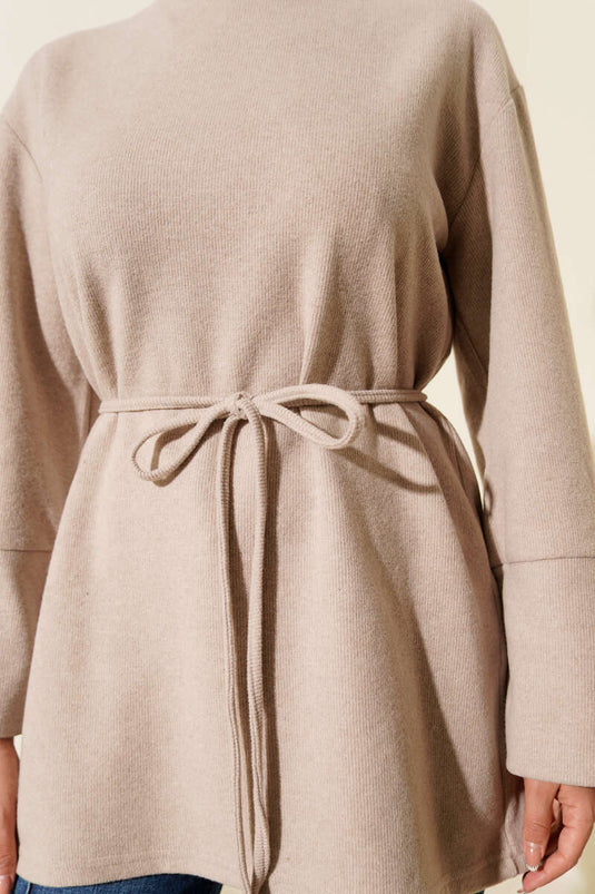 Wrist String Ribbed Cashmere Tunic Beige