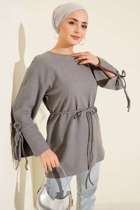 Ankle-Draw Ribbed Cashmere Tunic Grey