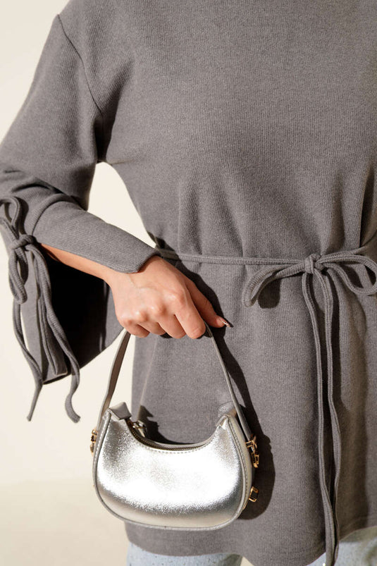 Ankle-Draw Ribbed Cashmere Tunic Grey