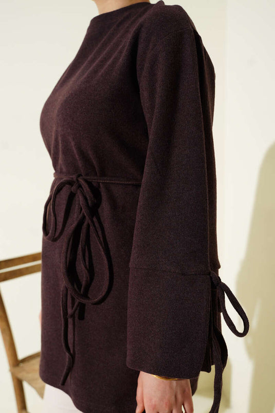 Tunique en drap côtelé à cordon de poignet couleur prune
