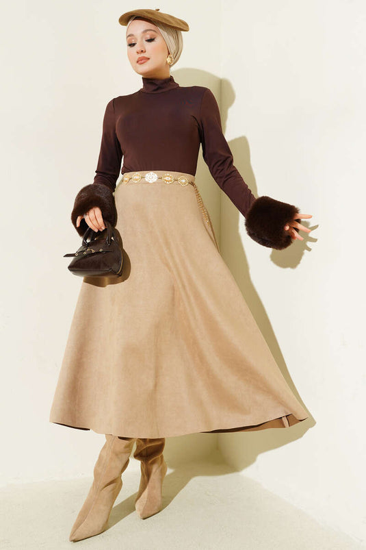 بدلة جسم فروية بكباس للكاحل، لون بني