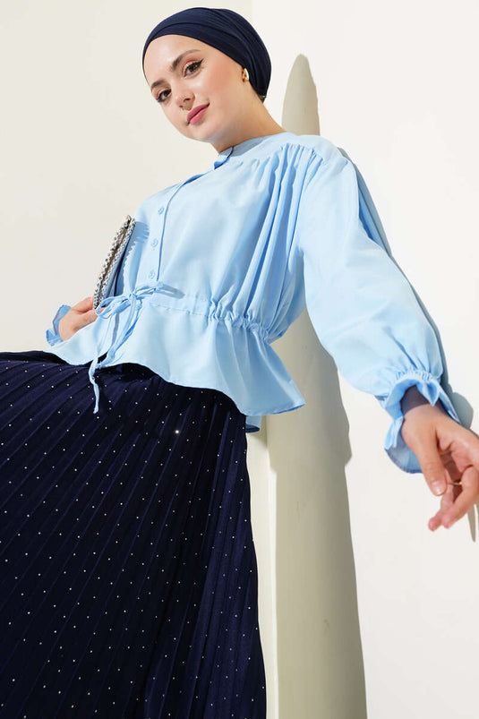 Kurzes Hemd mit Tunnelzug in der Taille, Babyblau