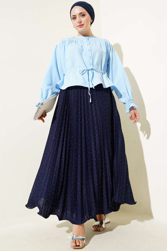 Kurzes Hemd mit Tunnelzug in der Taille, Babyblau