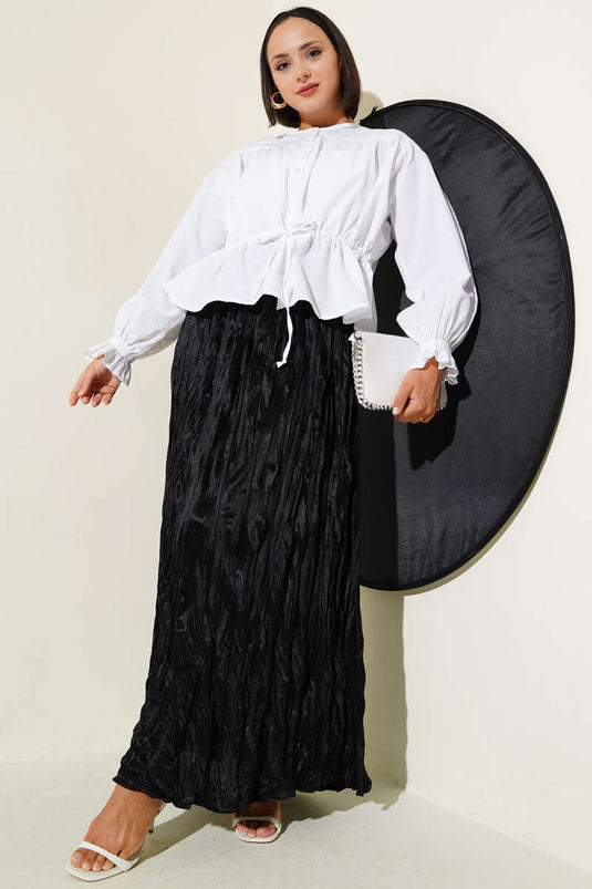 Bilek Lastikli Bel Tünelli Kısa Gömlek Beyaz