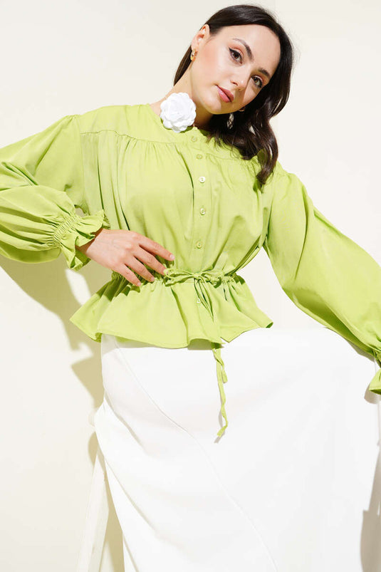 Elastic Waist Tunnel Short Shirt Pistachio Green