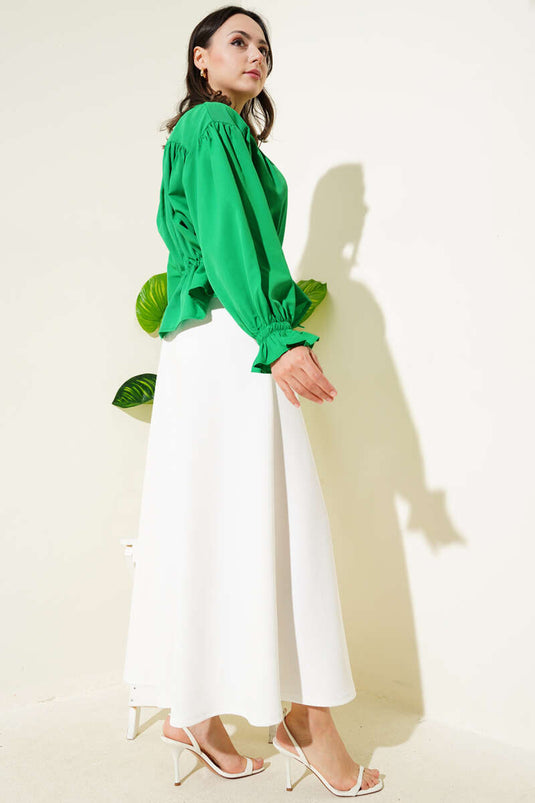 Elastische taille tunnel kort shirt groen