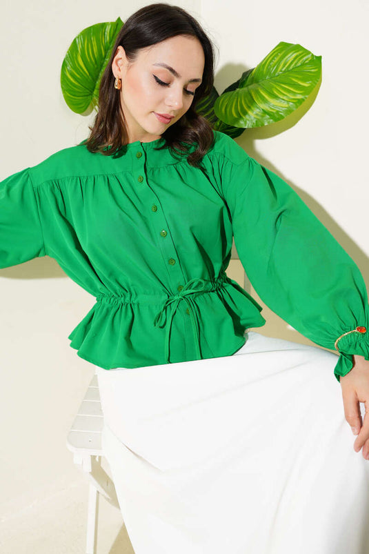 Elastische taille tunnel kort shirt groen