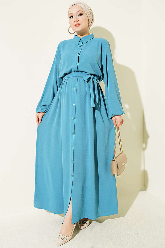 Robe À Motifs Avec Élastique En Vert Pétrole