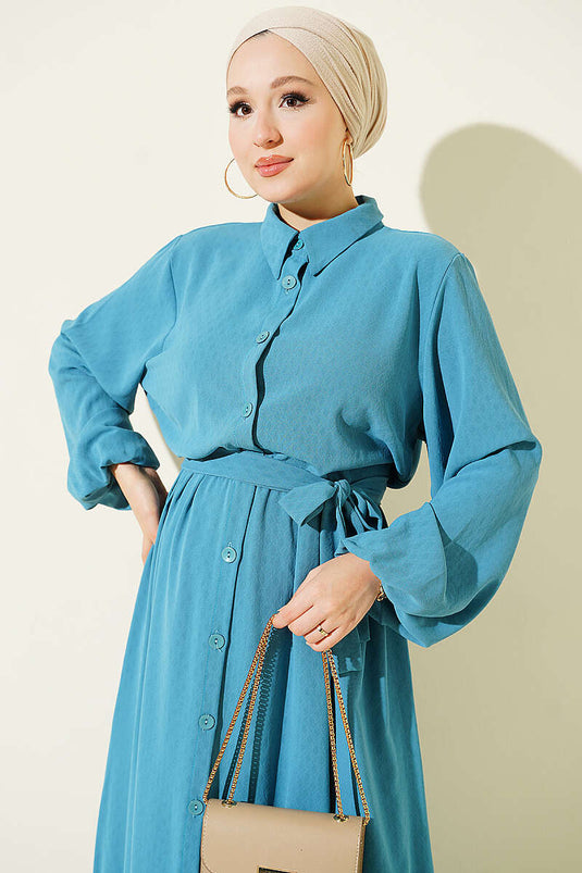 Robe À Motifs Avec Élastique En Vert Pétrole