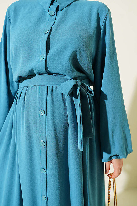Robe À Motifs Avec Élastique En Vert Pétrole