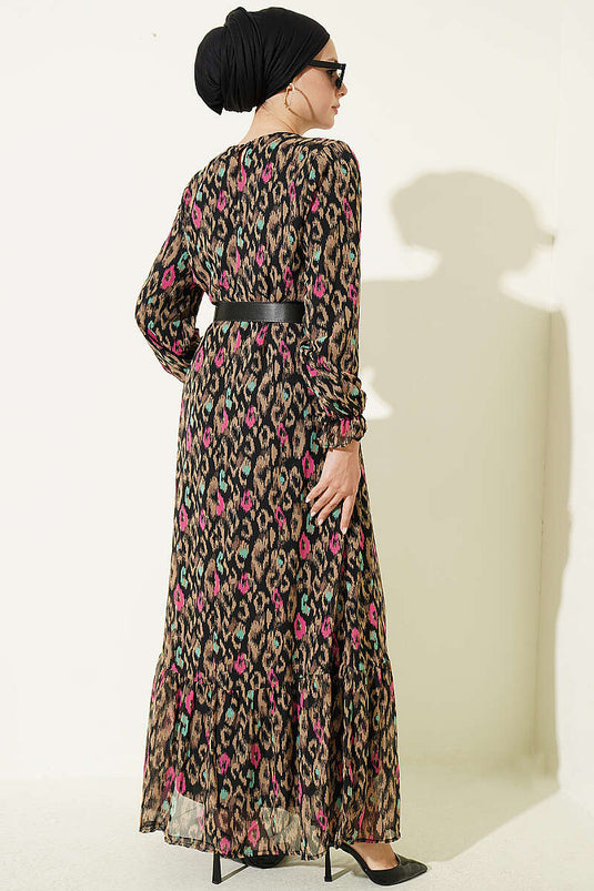 Robe À Motif Avec Ceinture En Mink