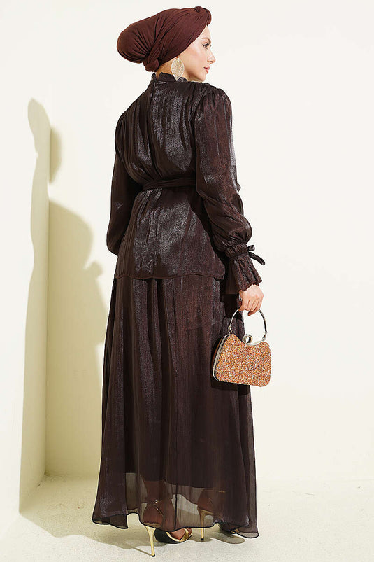 Two-Piece Evening Set with Elastic Wrist and Skirt in Dark Brown