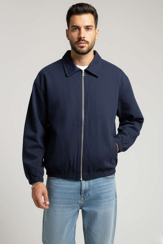 Veste pour homme avec chevilles élastiquées et fermeture éclair, bleu marine
