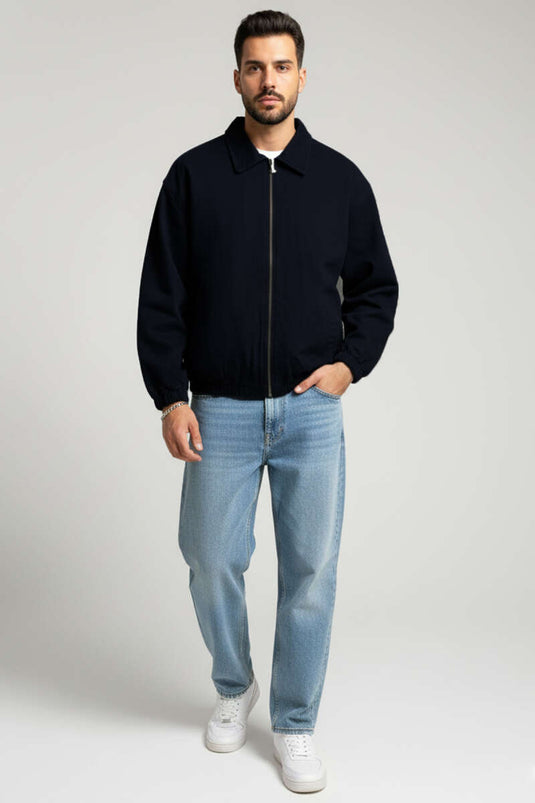 Veste pour homme avec chevilles élastiquées et fermeture éclair, noire